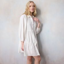 Женское многоуровневое мини-платье-рубашка с длинными рукавами и пуговицами спереди LC Lauren Conrad LC Lauren Conrad