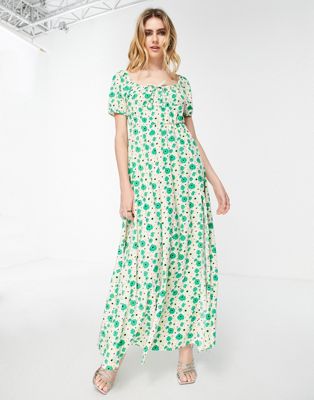 Платье макси с зеленым цветочным принтом Vila с деталью бюста Vila