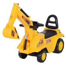 HOMCOM NO POWER 3 in 1 Ride On Toy Excavator Digger Scooter Pulling Cart Pretend Play Construction Truck HomCom
