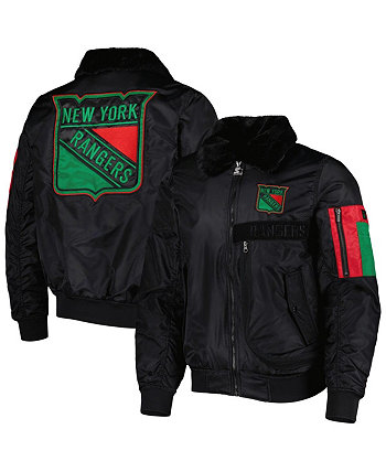 Мужская куртка x Ty Mopkins Black New York Rangers Black History Month Varsity с молнией во всю длину Starter