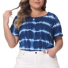 Plus Size Tops For Women Tie Dye Short Sleeve Casual Round Neck Pleated Summer Basic T Shirts Agnes Orinda