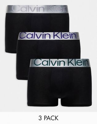 Набор из трех стальных плавок Calvin Klein черного цвета с контрастным логотипом на поясе Calvin Klein