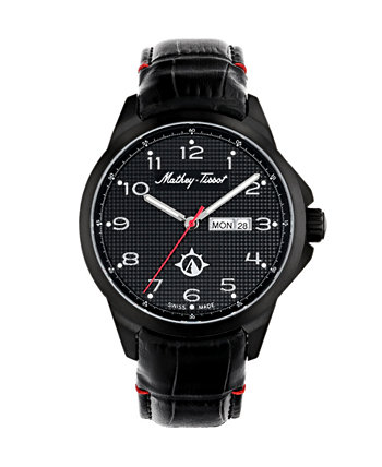Мужские часы Excalibur Collection с тремя стрелками и черным кожаным ремешком, 45 мм Mathey-Tissot