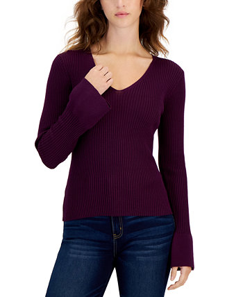 Juniors' V-Neck Bell-Sleeve Sweater Hooked Up by IOT