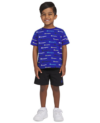 Toddler & Little Boys Short-Sleeve Printed T-Shirt & Fleece Shorts, 2 Piece Set Champion