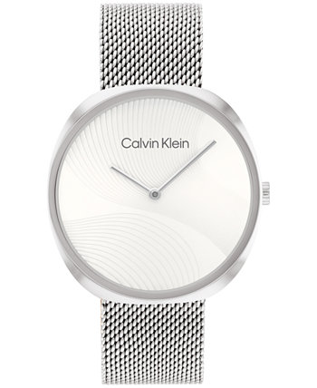 Женские серебристые часы с сетчатым браслетом из нержавеющей стали с двумя стрелками, 36 мм Calvin Klein