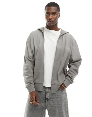 ASOS DESIGN oversized pique washed zip through hoodie in gray ASOS DESIGN