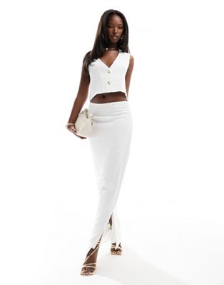 Белая фактурная юбка макси с разрезом по бокам Kaiia — часть комплекта Kaiia