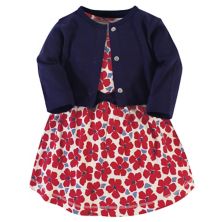 Touched by Nature Baby and Toddler Girl Organic Cotton Dress and Cardigan 2pc Set, Red Flowers Touched by Nature