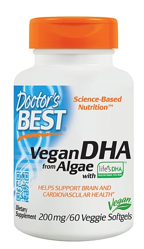 Doctor's Best Vegetarian DHA из морских водорослей — 200 мг — 60 мягких желатиновых капсул Doctor's Best