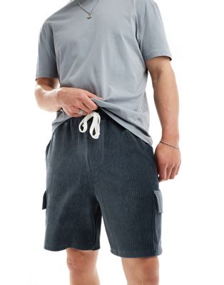 ASOS DESIGN oversized ribbed velour shorts in gray with cargo pockets ASOS DESIGN