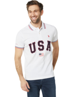 Трикотажная рубашка поло Slim Fit с принтом флага США и аппликацией U.S. POLO ASSN.