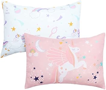 UOMNY Toddler Pillowcases for 13X18 12x16 14x19 Pillow Unicorn Toddler Pillow Case for Girls 2 Pack Kids Pillowcase for Sleepy Pillows Travel Pillowcases Pink/White UOMNY