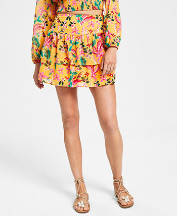 Женская мини-юбка без застежек с оборками и цветочным принтом, созданная для Macy's Bar III
