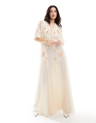 Кремовое платье макси с развевающимися рукавами и цветочной вышивкой Hope & Ivy Bridal Hope & Ivy