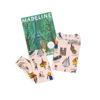 Маленькая девочка & amp; Пижама из 3-х частей для девочек Madeline & amp; Книжный набор BOOKS TO BED