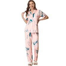 Women's 2pcs Floral Button Down Pajama Set Nightwear Sleepwear Cheibear