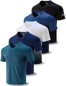 5 Pack Mens V-Neck Dry Fit T-Shirts, Active Athletic Short Sleeve Workout Tops, Performance Gym Tees (Available in Plus Size) Liberty Pro