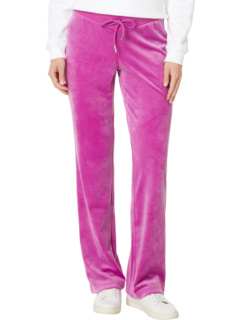 Велюровые брюки с однотонной ребристой талией и шнурком Juicy Couture