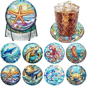 8 Pack Diamond Art Coasters Kit-Butterfly Diamond Painting Coasters Kits with Holder,Non Slip Cork Pads Coaster Art Supplies for Adult Beginners Axquilon