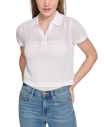 Petite Cotton Open-Stitch Polo Shirt Calvin Klein