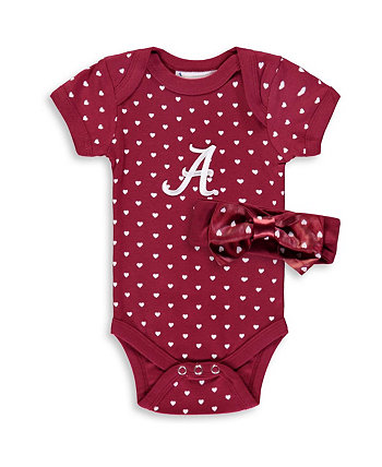Комплект боди и повязки на голову Crimson Alabama Crimson Tide Hearts для девочек для новорожденных и младенцев Two Feet Ahead