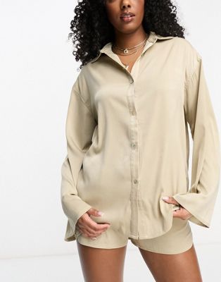 Атласная пляжная рубашка бежевого цвета 4th & Reckless — часть комплекта 4TH & RECKLESS