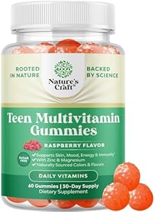 Teen Multivitamin Gummies 12-17 - Teen Girls & Boys Vitamins for Better Skin, Immunity, Mood & Energy Support - Growth Youth Supplements with Zinc, Magnesium, Vitamin A & C - 60 Count Pack Natures Craft