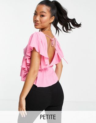 Ярко-розовая блузка с оборками на рукавах Y.A.S Petite Y.A.S