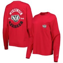 Красная футболка с длинными рукавами и карманами женской лиги Red Wisconsin Badgers League Collegiate Wear
