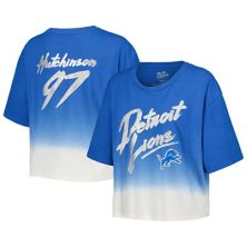Женский укороченный топ с именем и номером игрока Majestic Threads Aidan Hutchinson синего/белого цвета Detroit Lions Majestic