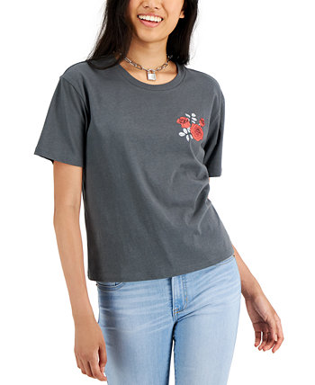Juniors' Rose Front-Back Graphic T-Shirt Rebellious One