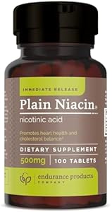 B3 Plain Niacin - 500mg Immediate Release Vitamin B-3 with Flush - Nicotinic Acid 100 Tablets (Таблетки) - Non-GMO, Vegan, Gluten Free Endurance Products