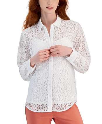 Petite Lace Camisole-Lined Blouse, Created for Macy's J&M Collection