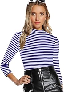 Floerns Women's Mock Turtleneck Long Sleeve Slim Fit Stretch Striped T-Shirts Tunic Tops Fall Fashion Trendy Outfits Clothes Floerns