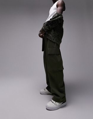 Широкие спортивные брюки карго с объемным баллоном Topman цвета хаки TOPMAN