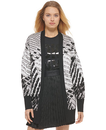 Женский клетчатый жаккардовый свитер-кардиган с эффектом металлик DKNY