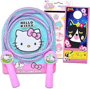 Розовая скакалка с фиолетовыми ручками и наклейками для детей от 3 лет Hello Kitty