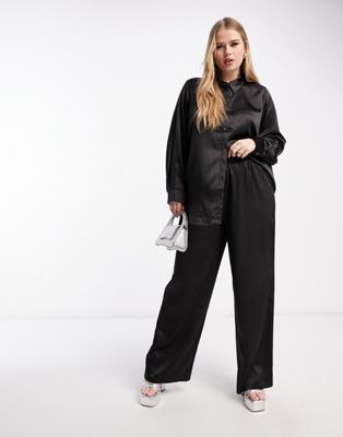 Only Curve satin pants in black - part of a set Only Curve