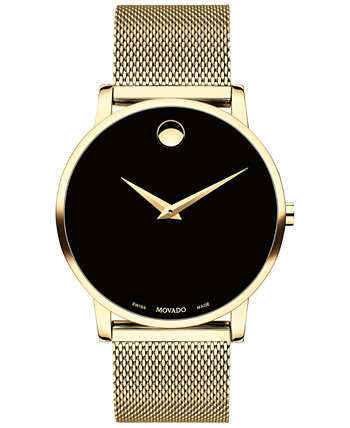 Мужские наручные часы Swiss Museum с золотым PVD-покрытием из нержавеющей стали с сетчатым браслетом 40 мм Movado
