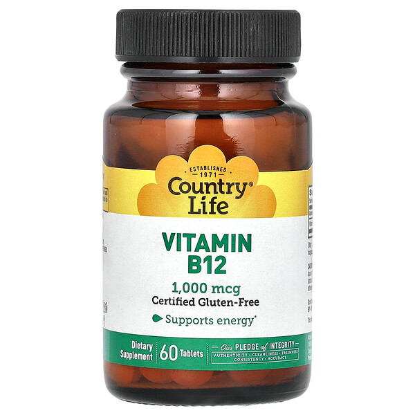 Vitamin B12, 1000 mcg, 60 Tablets (Таблетки) Country Life