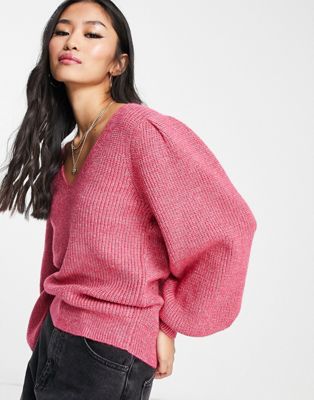 Я.А.С. Ярко-розовый свитер в рубчик с объемными рукавами Isma Y.A.S
