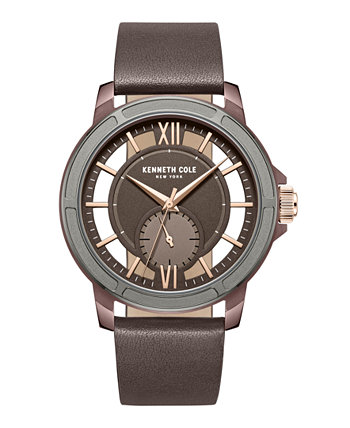 Мужские прозрачные коричневые часы из натуральной кожи 44 мм Kenneth Cole