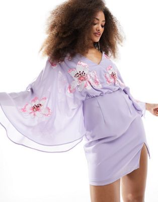 Maya embellished mini dress with batwing in lilac Maya