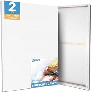 Stretched Canvas 24x36 Inches 2-Pack, Large Canvas for Painting, Primed Acid Free Cotton Blank Canvas, for Oil Painting Acrylic Paint Pouring YETEE