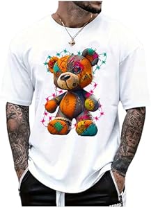 GORGLITTER Men's Bear Graphic Y2k Shirt Crew Neck Short Sleeve Oversized Casual Summer Tees Top 2025 Gorglitter