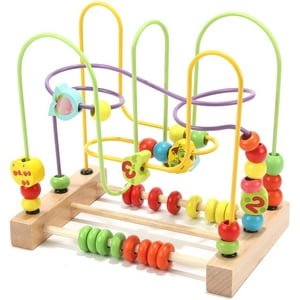 Beaded Maze toy for Toddlers Wooden Colorful Abacus Roller Coaster Puzzle Circle Toy Suitable for Baby Beaded Maze Activity Cube Children's Sensory Toy VATENIC