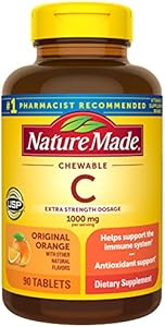 Nature Made Extra Strength Dosage Chewable Vitamin C 1000 mg per serving, Dietary Supplement for Immune Support, 90 Tablets (Таблетки), 45 Day Supply Nature Made