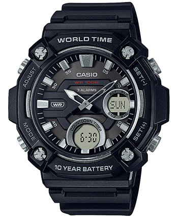 Мужские аналоговые цифровые часы с черным полимерным ремешком 48 мм Casio