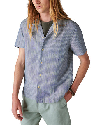 Мужская льняная рубашка в полоску с коротким рукавом и воротником-стойкой Lucky Brand